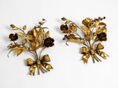 Pair of beautiful 1950's gilded metal Florentine candle holders wall decoration