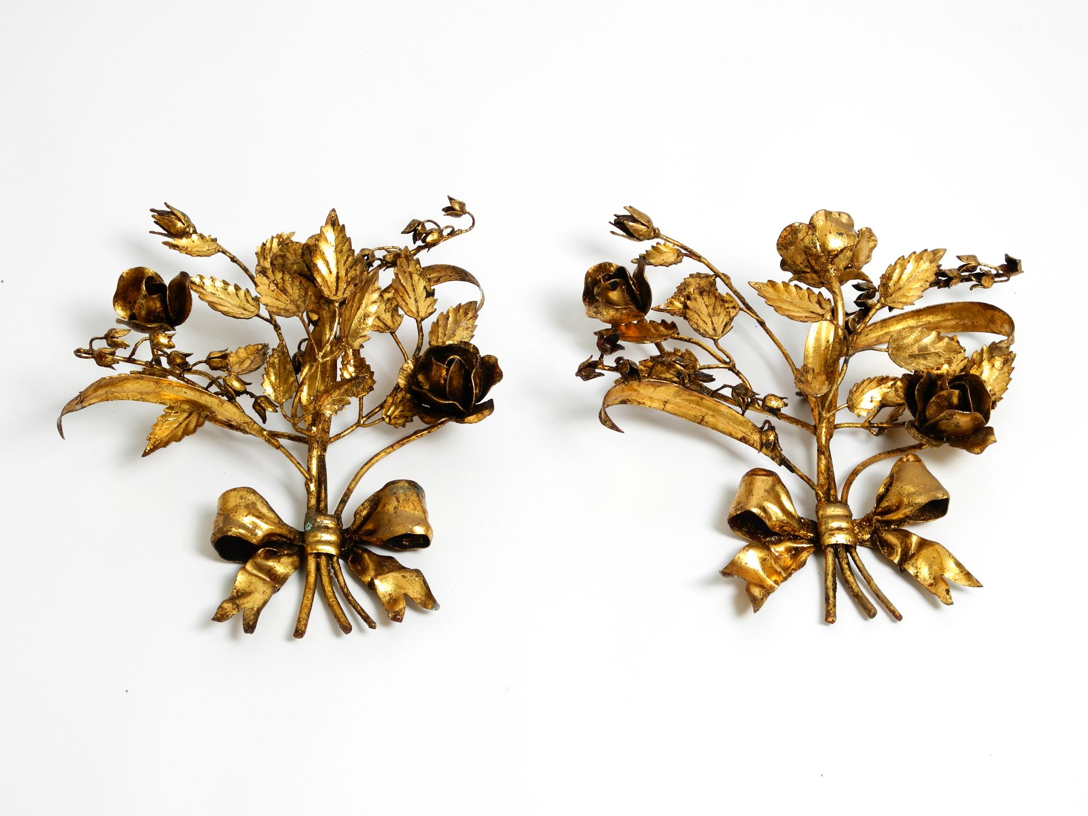 Mid-Century Modern Pair of beautiful 1950's gilded metal Florentine candle holders wall decoration For Sale