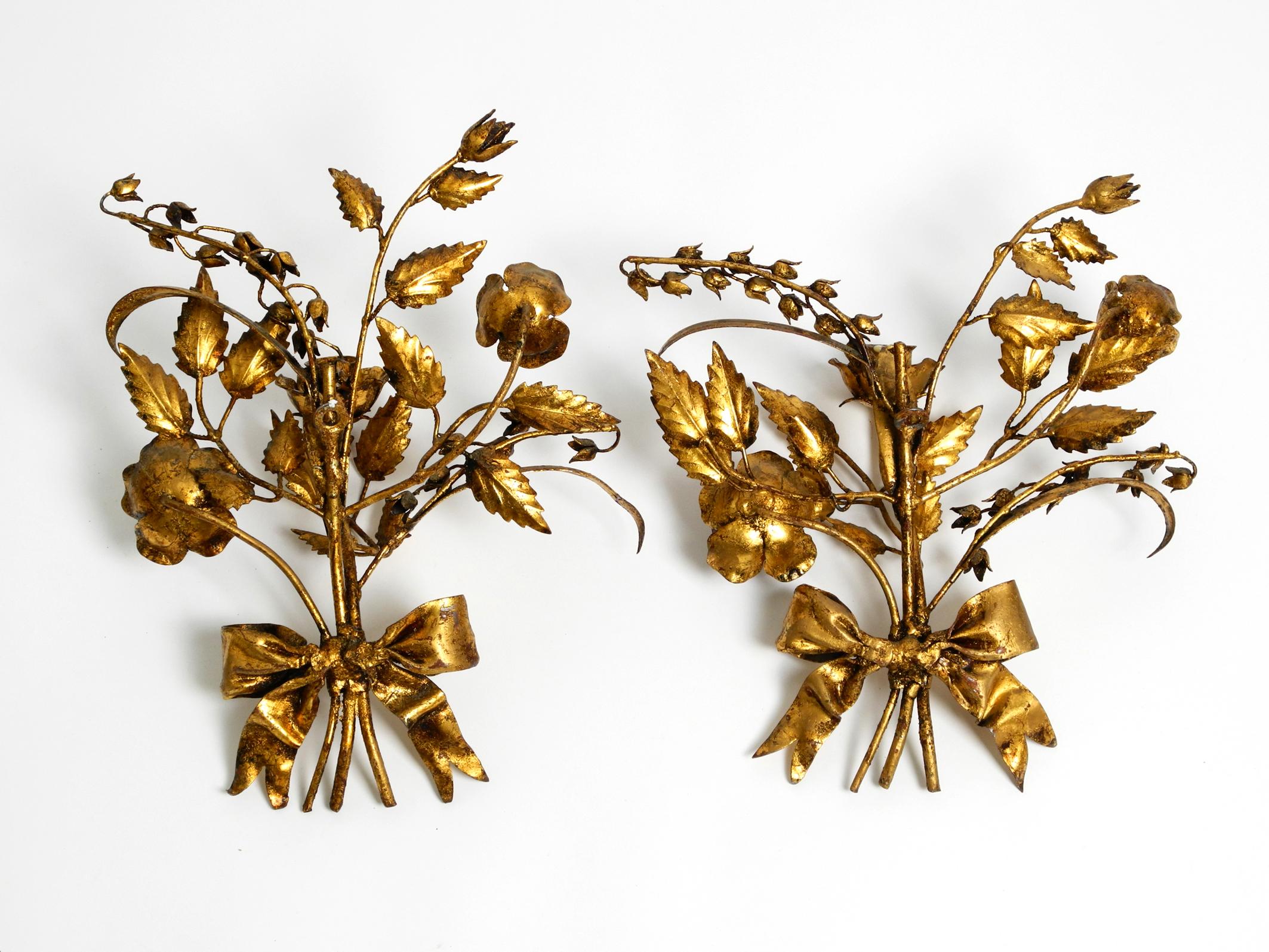 Mid-20th Century Pair of beautiful 1950's gilded metal Florentine candle holders wall decoration For Sale