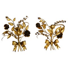 Pair of beautiful 1950's gilded metal Florentine candle holders wall decoration