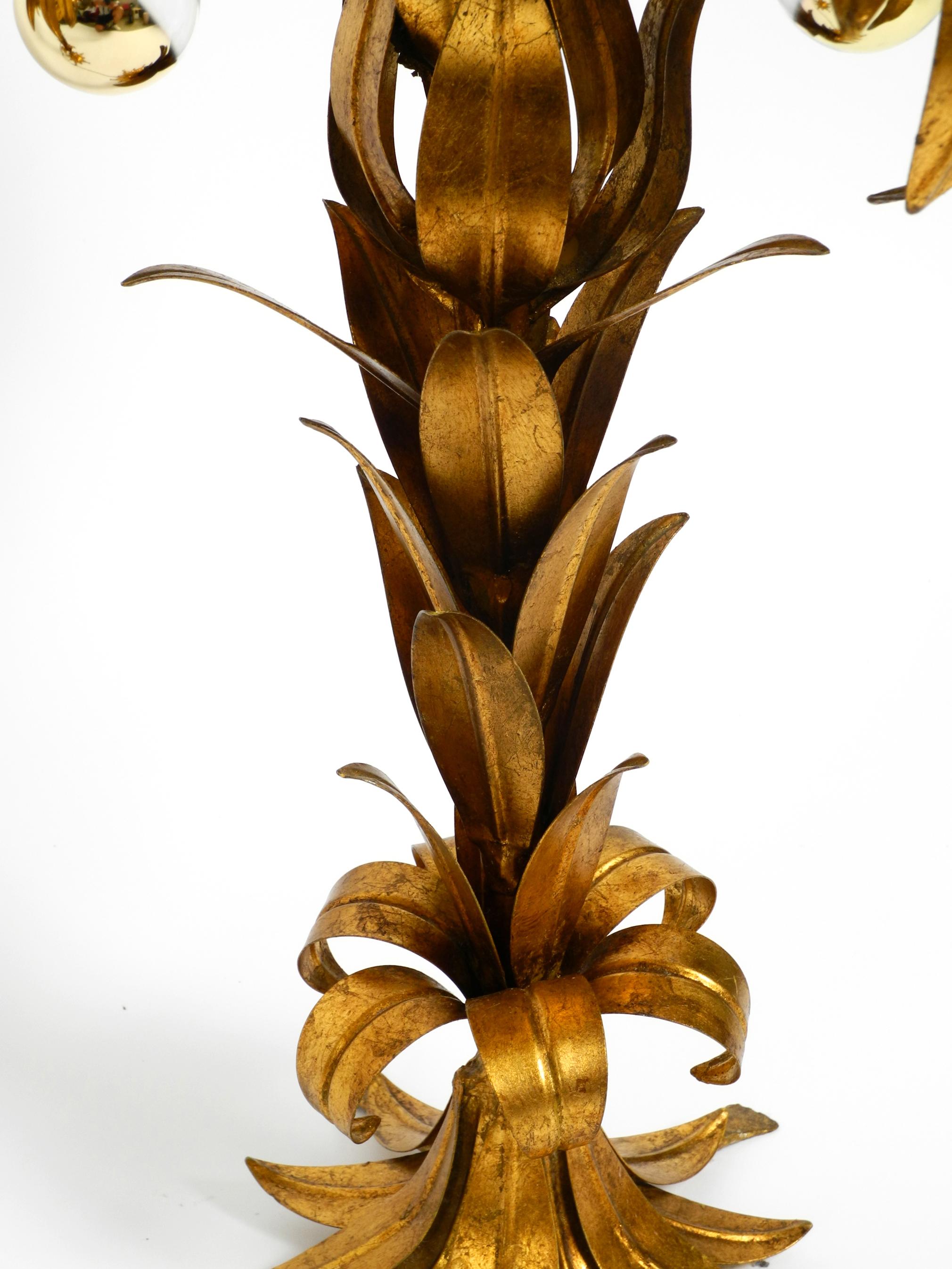 Pair of Beautiful 1970s Gold-Plated Metal Palm Table Lamps by Hans Kögl 5