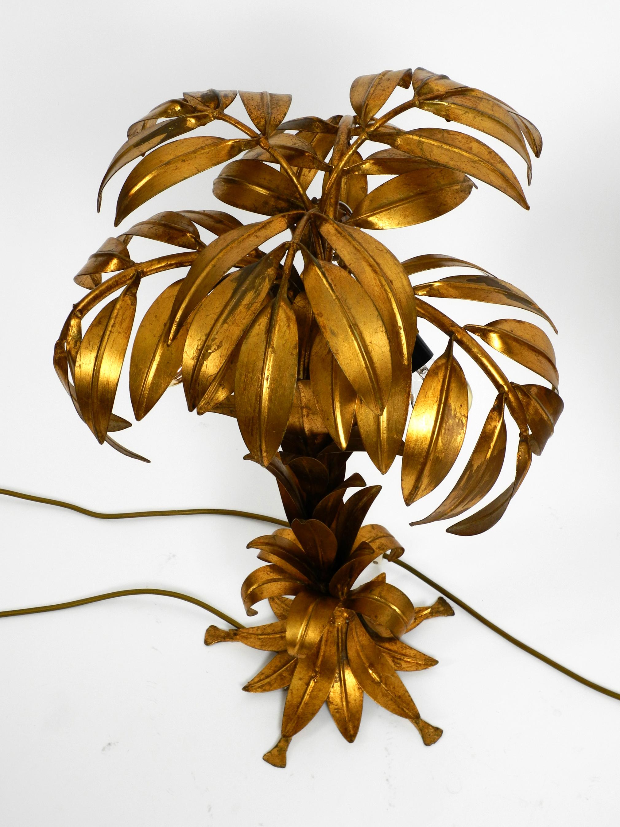 Pair of Beautiful 1970s Gold-Plated Metal Palm Table Lamps by Hans Kögl 6