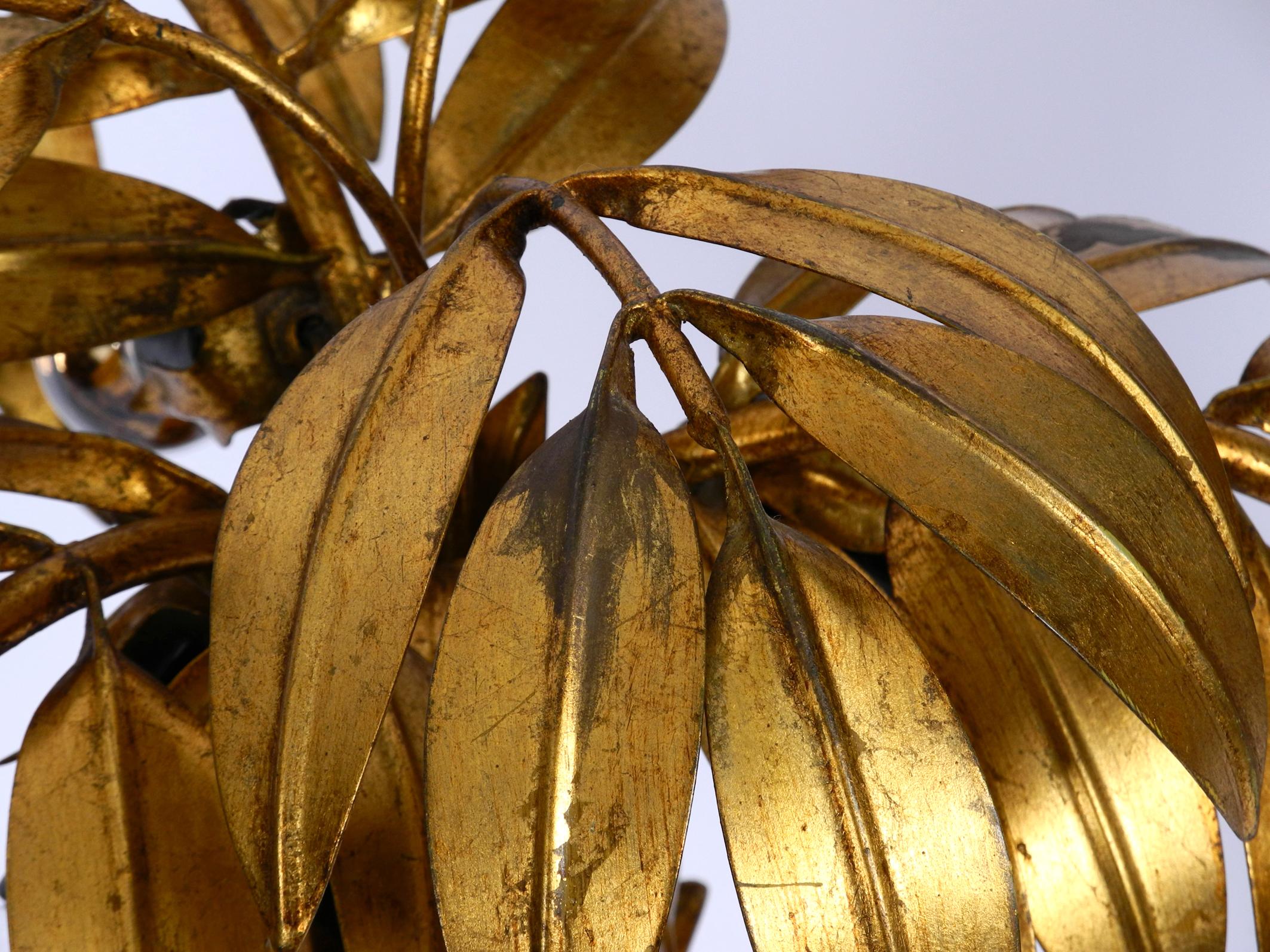 Pair of Beautiful 1970s Gold-Plated Metal Palm Table Lamps by Hans Kögl 10