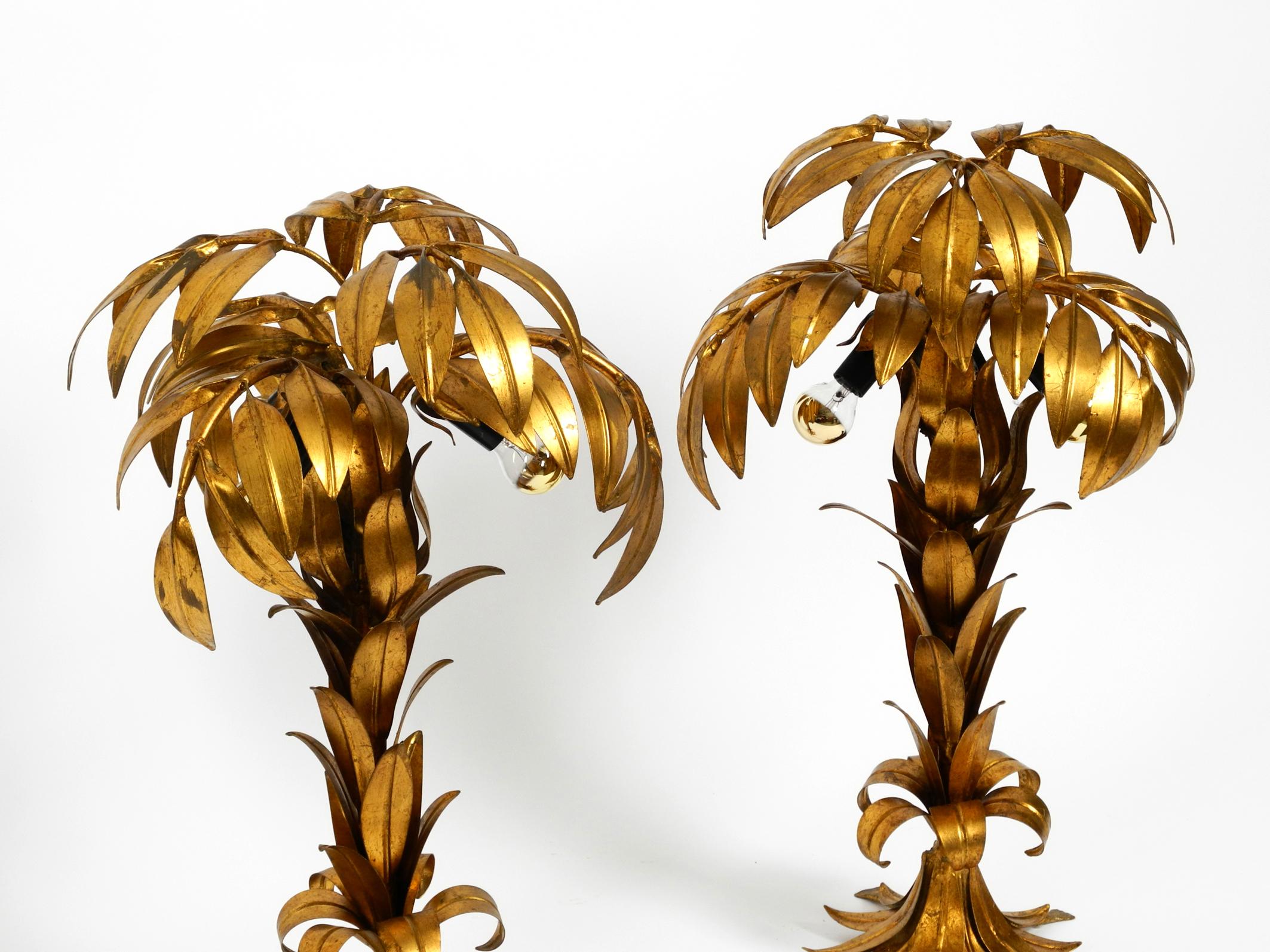 Pair of Beautiful 1970s Gold-Plated Metal Palm Table Lamps by Hans Kögl 12