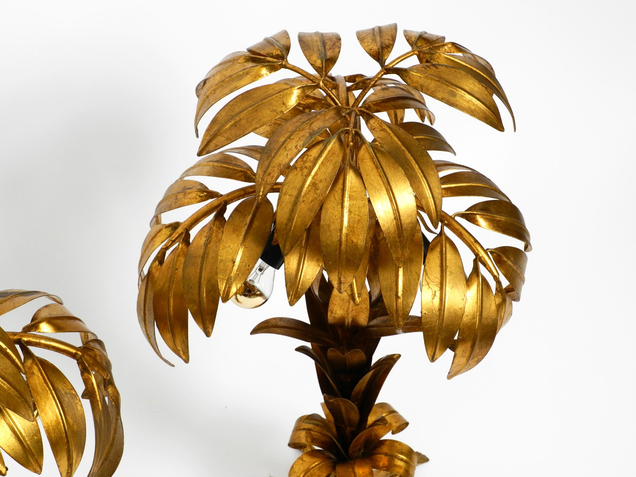 Pair of Beautiful 1970s Gold-Plated Metal Palm Table Lamps by Hans Kögl 13