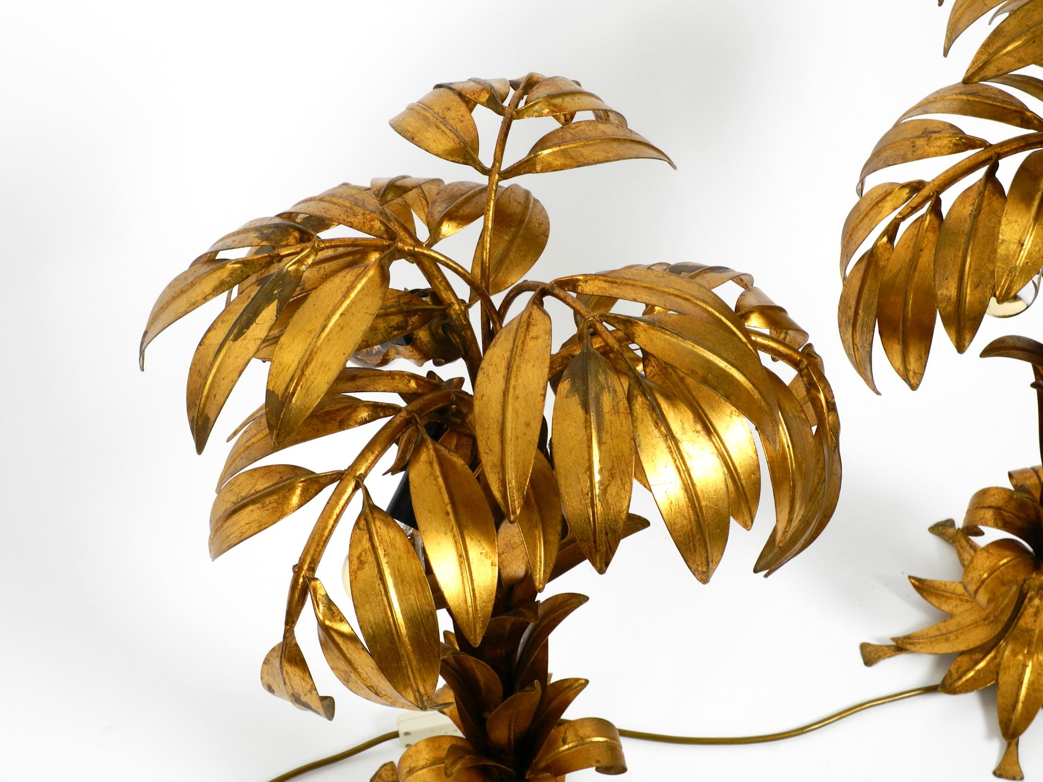 Pair of Beautiful 1970s Gold-Plated Metal Palm Table Lamps by Hans Kögl 14