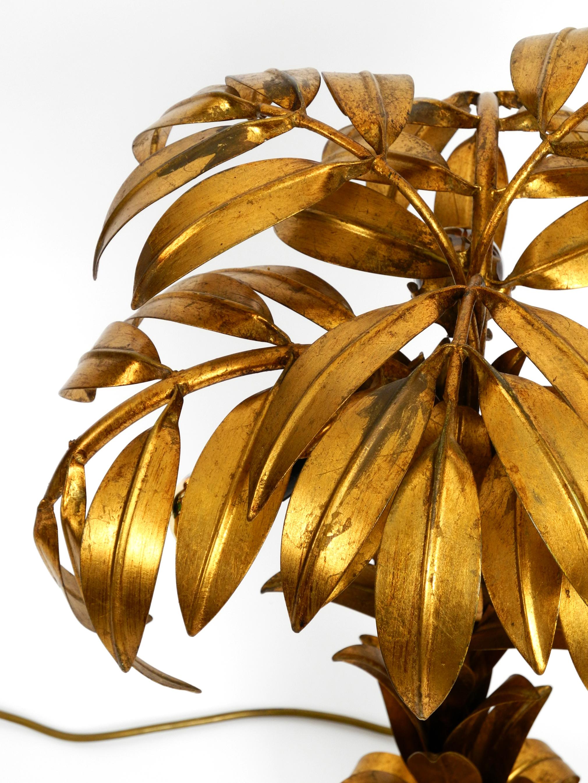 Gold Plate Pair of Beautiful 1970s Gold-Plated Metal Palm Table Lamps by Hans Kögl For Sale