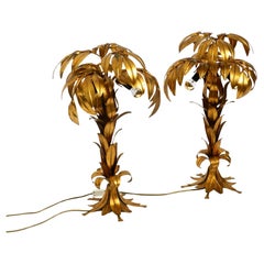 Pair of Beautiful 1970s Gold-Plated Metal Palm Table Lamps by Hans Kögl