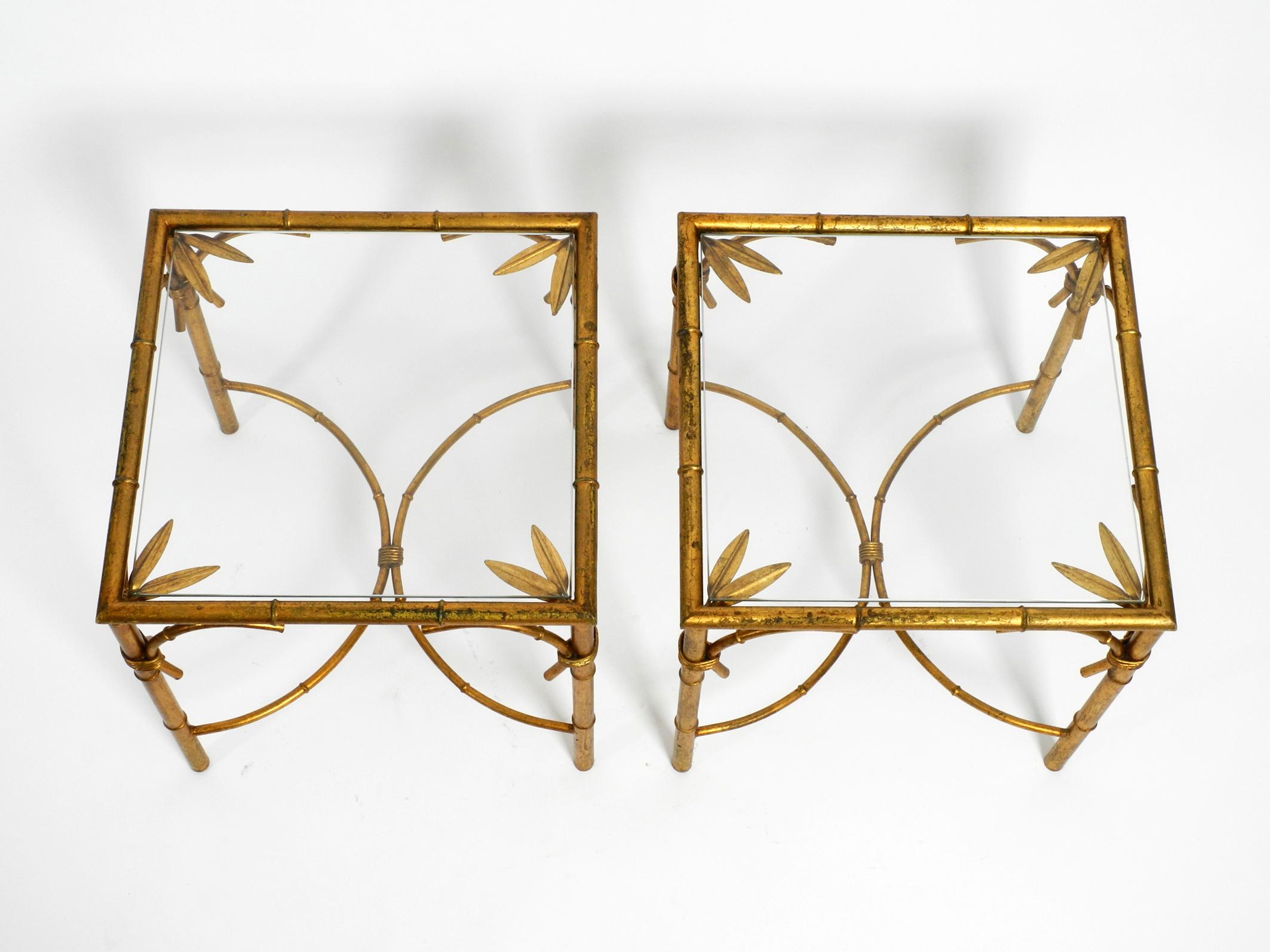 Hollywood Regency Pair of Beautiful 1970s Gold-Plated Metal Side or Coffee Tables by Hans Kögl