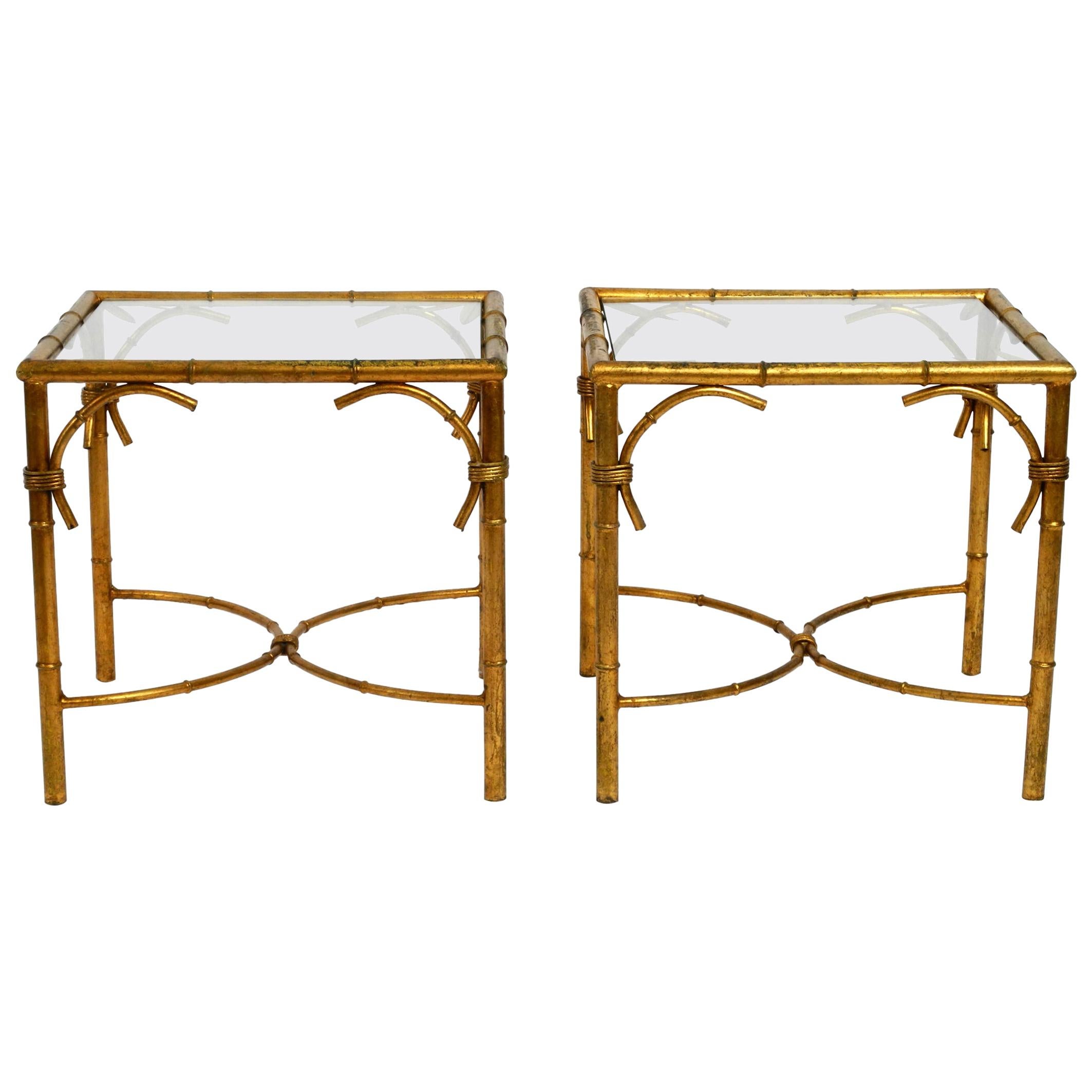 Pair of Beautiful 1970s Gold-Plated Metal Side or Coffee Tables by Hans Kögl
