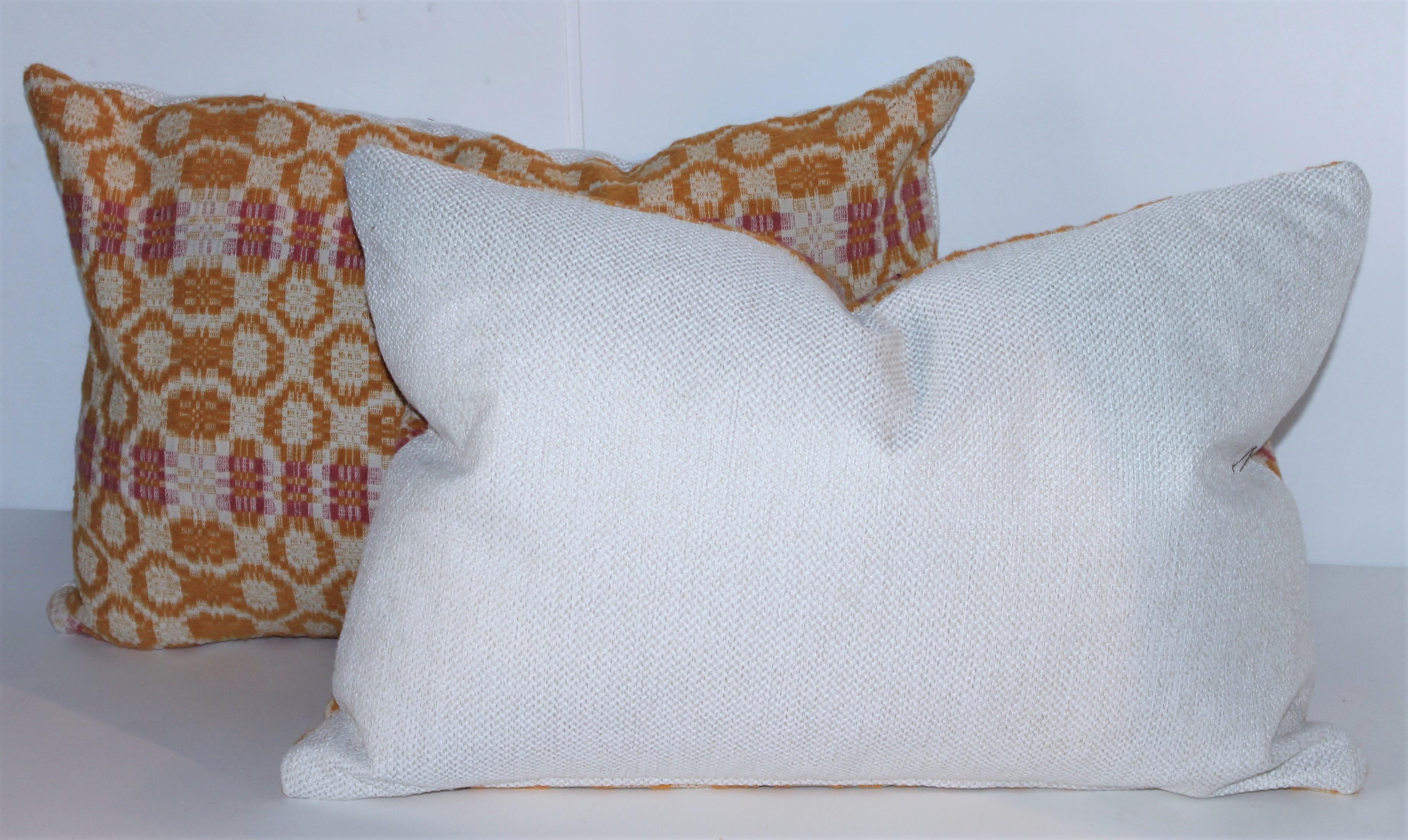 Adirondack Pair of Beautiful 19th C Jacguard Coverlet Bolster Pillows For Sale