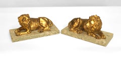Pair of Beautiful 19th Century Italian Renaissance Gilt Bronze Lions