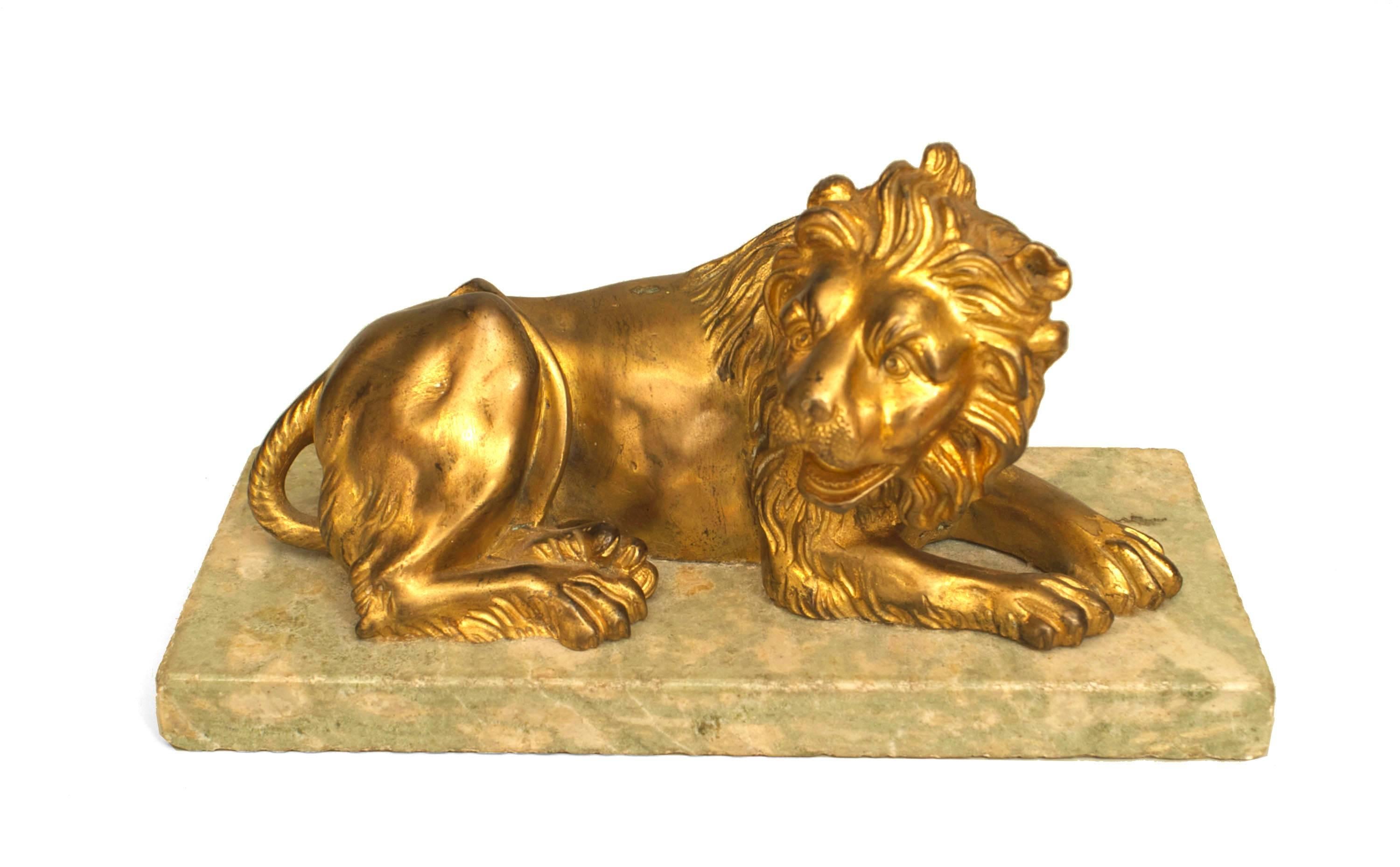 Marble Pair of Beautiful 19th Century Italian Renaissance Gilt Bronze Lions For Sale