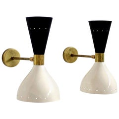 Pair of Beautiful Adjustable Large Italian Sconces Brass Stilnovo Style Bi-Color