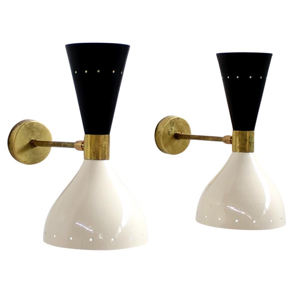 Pair of Beautiful Adjustable Large Italian Sconces Brass Stilnovo Style Bi-Color For Sale
