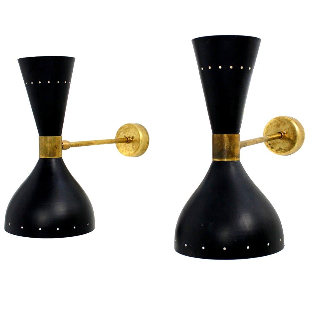 Pair of Beautiful Adjustable Large & Modern Italian Sconces Brass Stilnovo Style