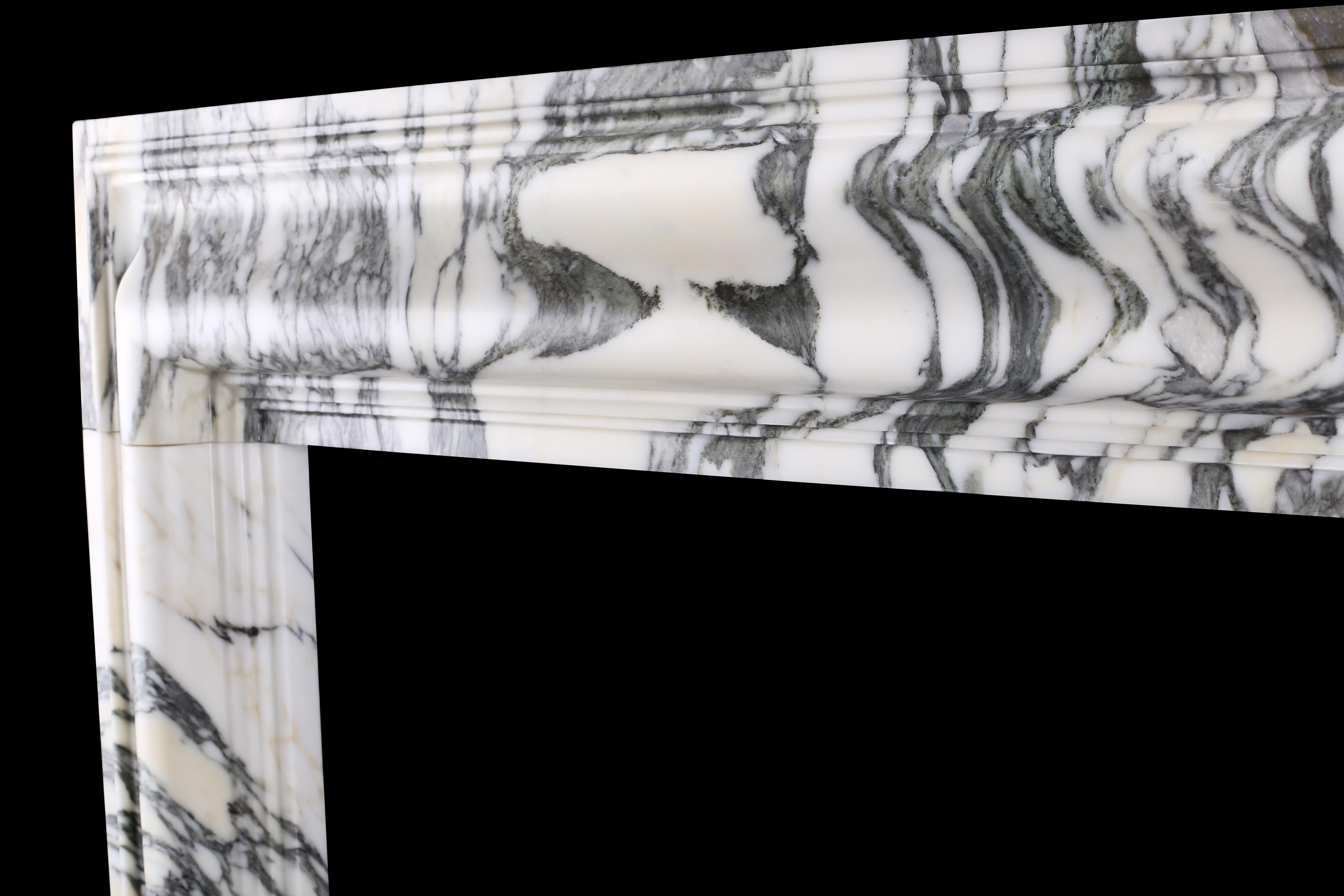 Pair of Beautiful Baroque Bolection Fireplaces in Italian Arabescato Marble 3