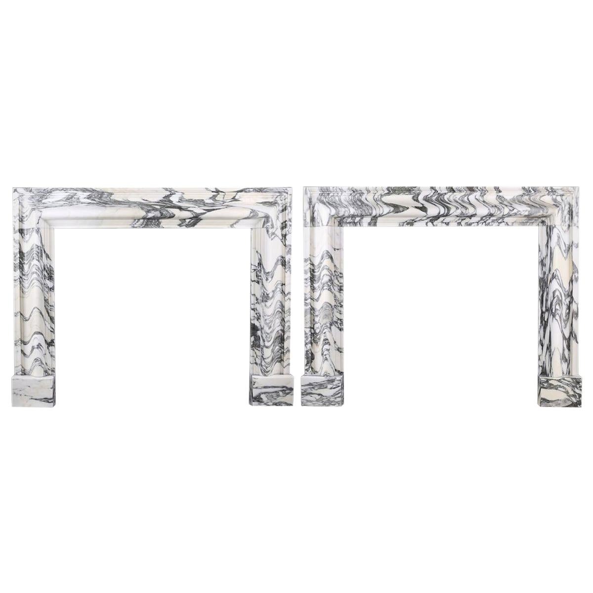 Pair of Beautiful Baroque Bolection Fireplaces in Italian Arabescato Marble For Sale