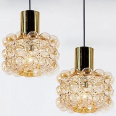 Pair of Beautiful Bubble Glass Pendant Lamps by Helena Tynell, 1960
