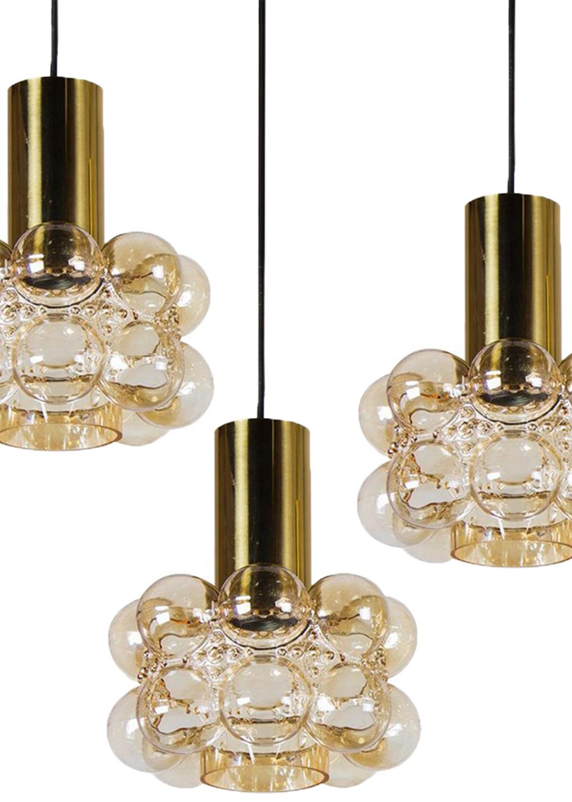 Mid-Century Modern Pair of Beautiful Bubble Glass Pendant Lamps by Helena Tynell, 1960