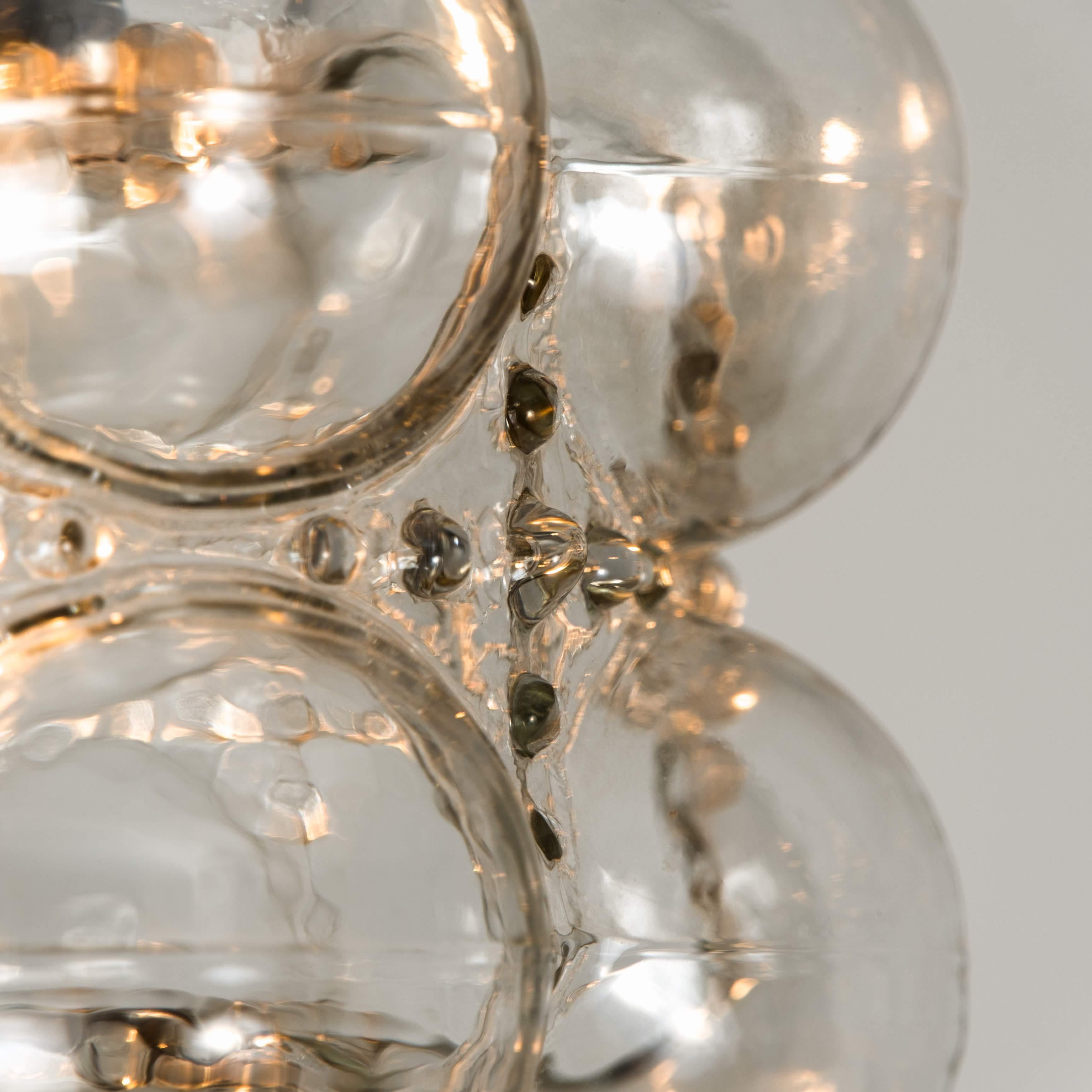 Mid-Century Modern Pair of Beautiful Bubble Glass Pendant Lamps by Helena Tynell, 1960