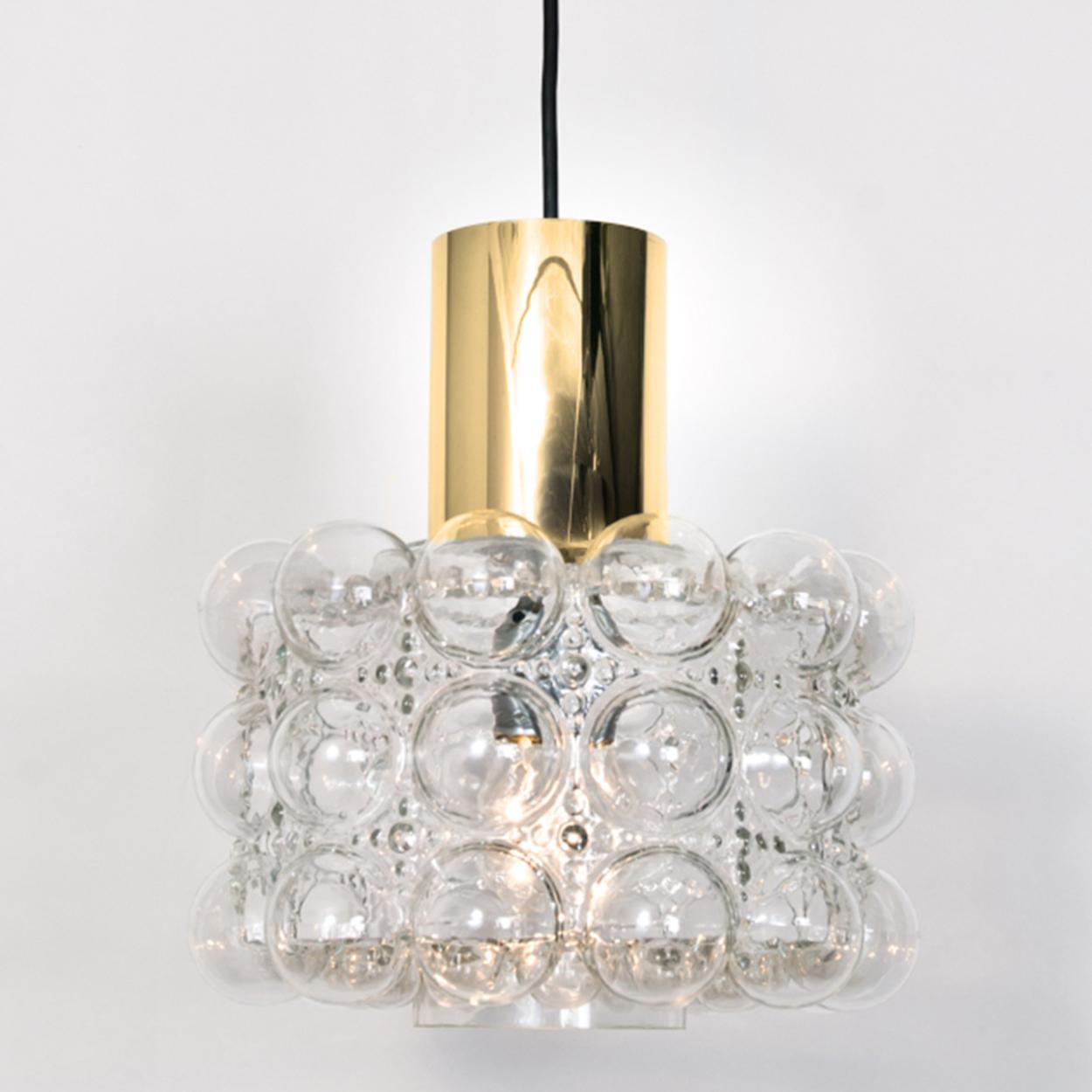 Mid-17th Century Pair of Beautiful Bubble Glass Pendant Lamps by Helena Tynell, 1960