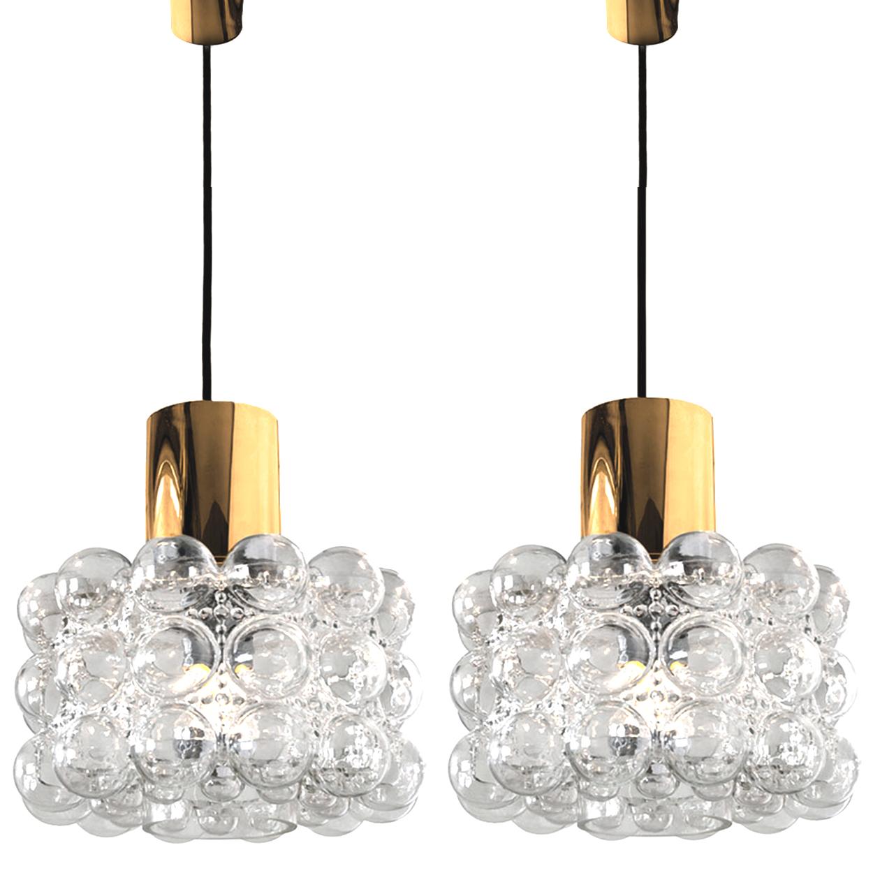 Pair of Beautiful Bubble Glass Pendant Lamps by Helena Tynell, 1960 1