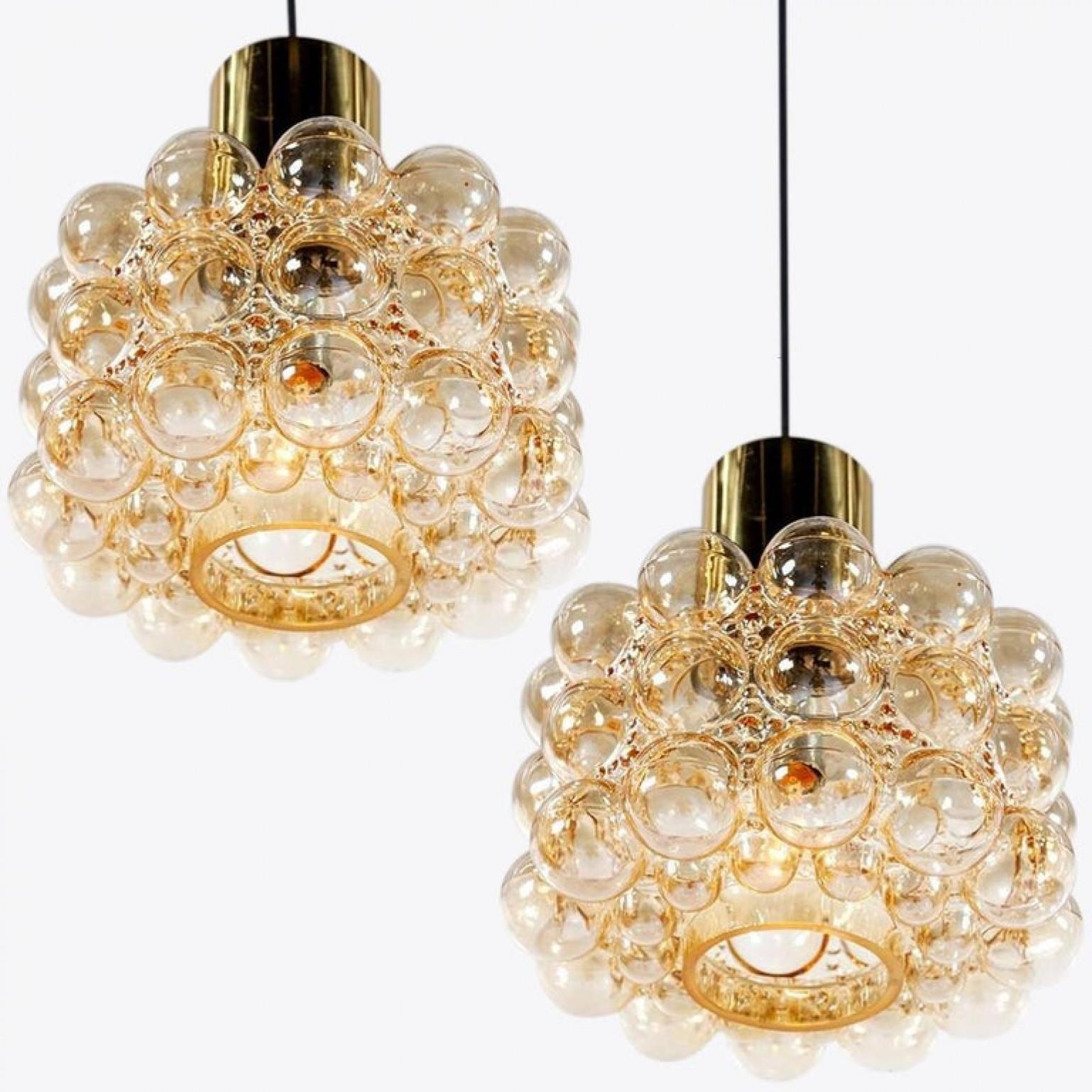 Metal Pair of Beautiful Bubble Glass Pendant Lamps by Helena Tynell, 1960 For Sale