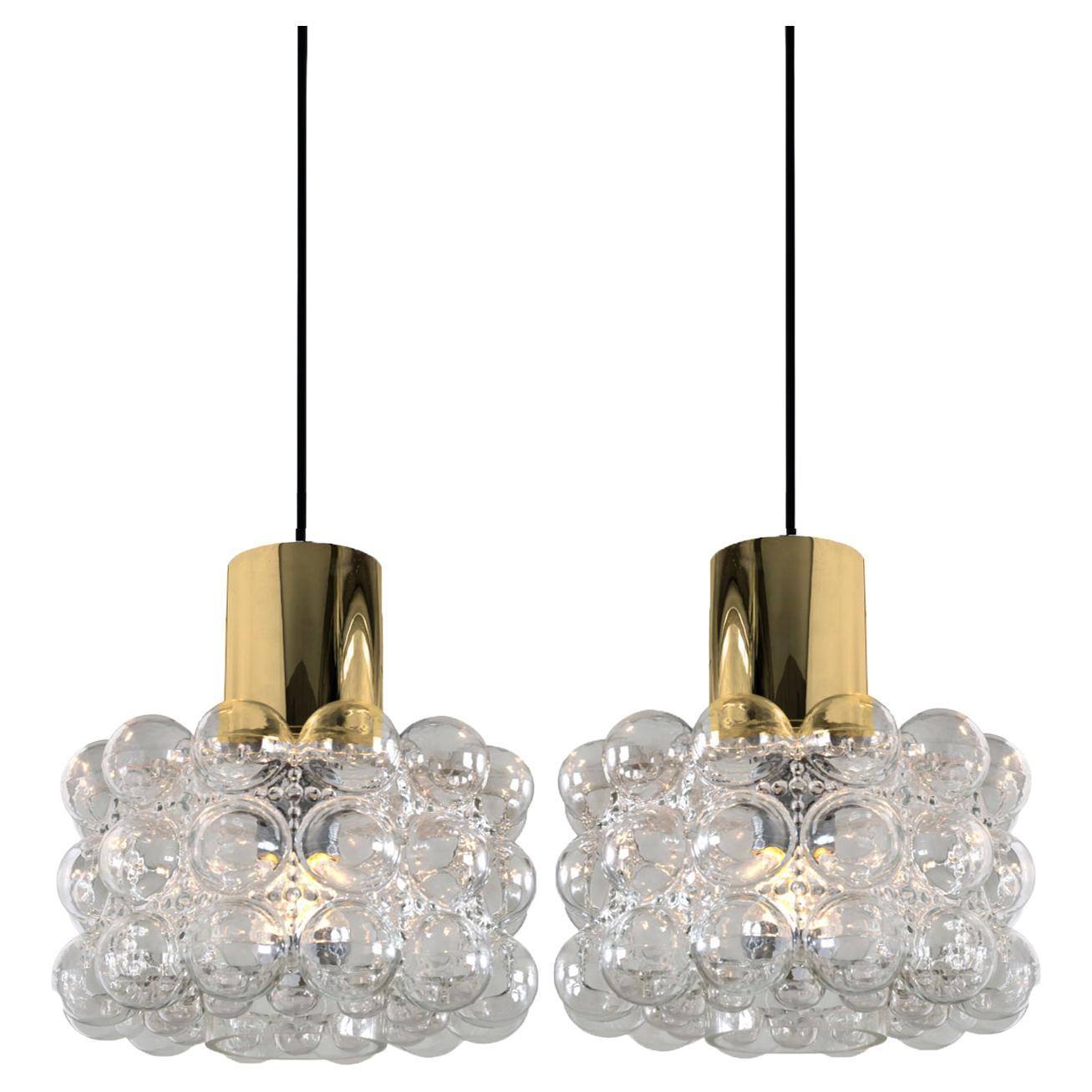 Pair of Beautiful Bubble Glass Pendant Lamps by Helena Tynell, 1960