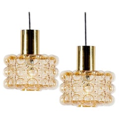 Vintage Pair of Beautiful Bubble Glass Pendant Lamps by Helena Tynell, 1960