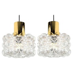 Pair of Beautiful Bubble Glass Pendant Lamps by Helena Tynell, 1960