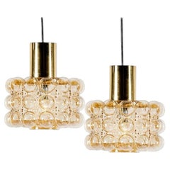 Pair of Beautiful Bubble Glass Pendant Lamps by Helena Tynell, 1960