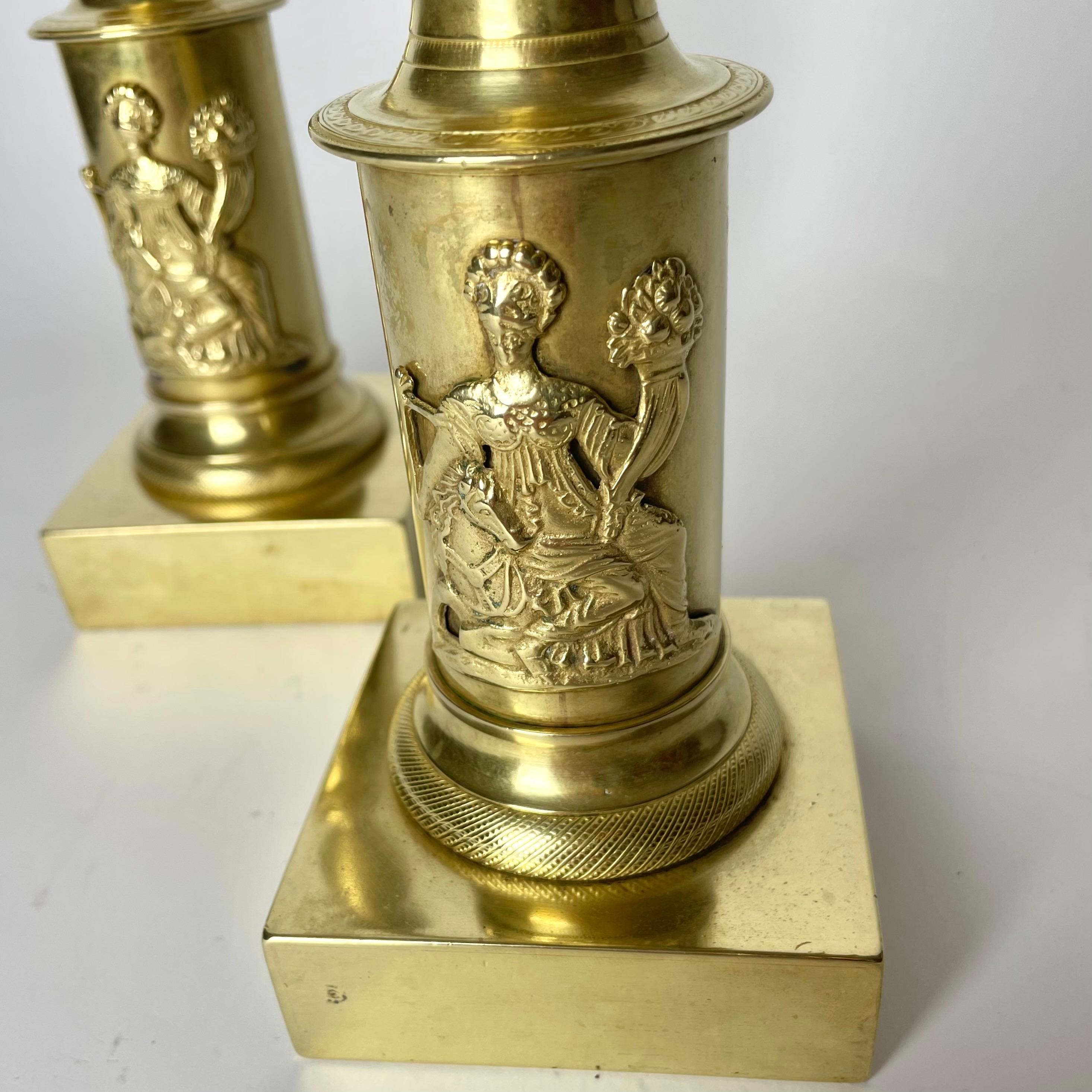 Pair of beautiful Candelabras in brass. Karl Johan, Swedish Empire circa 1820s In Good Condition For Sale In Knivsta, SE
