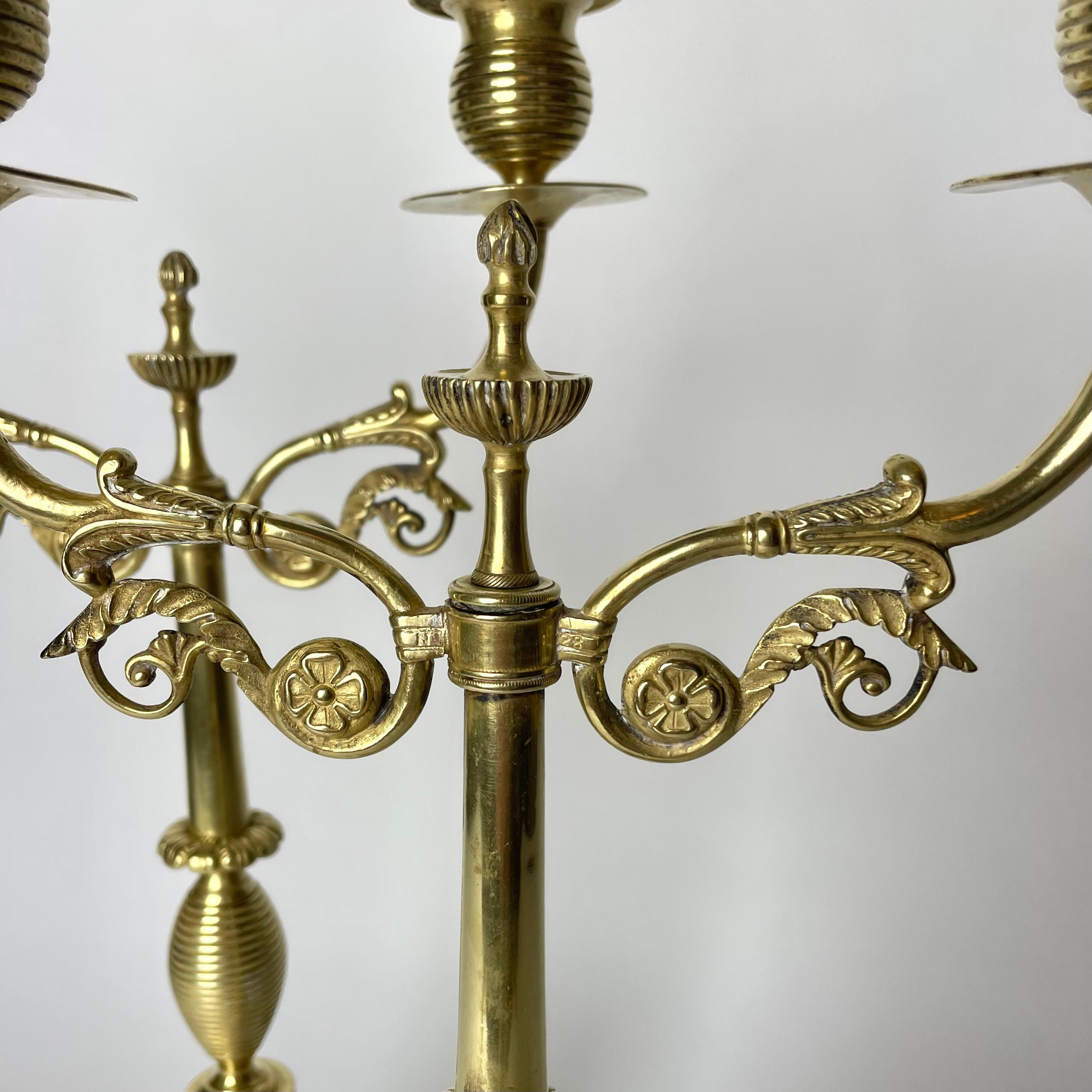 Brass Pair of beautiful Candelabras in brass. Karl Johan, Swedish Empire circa 1820s For Sale