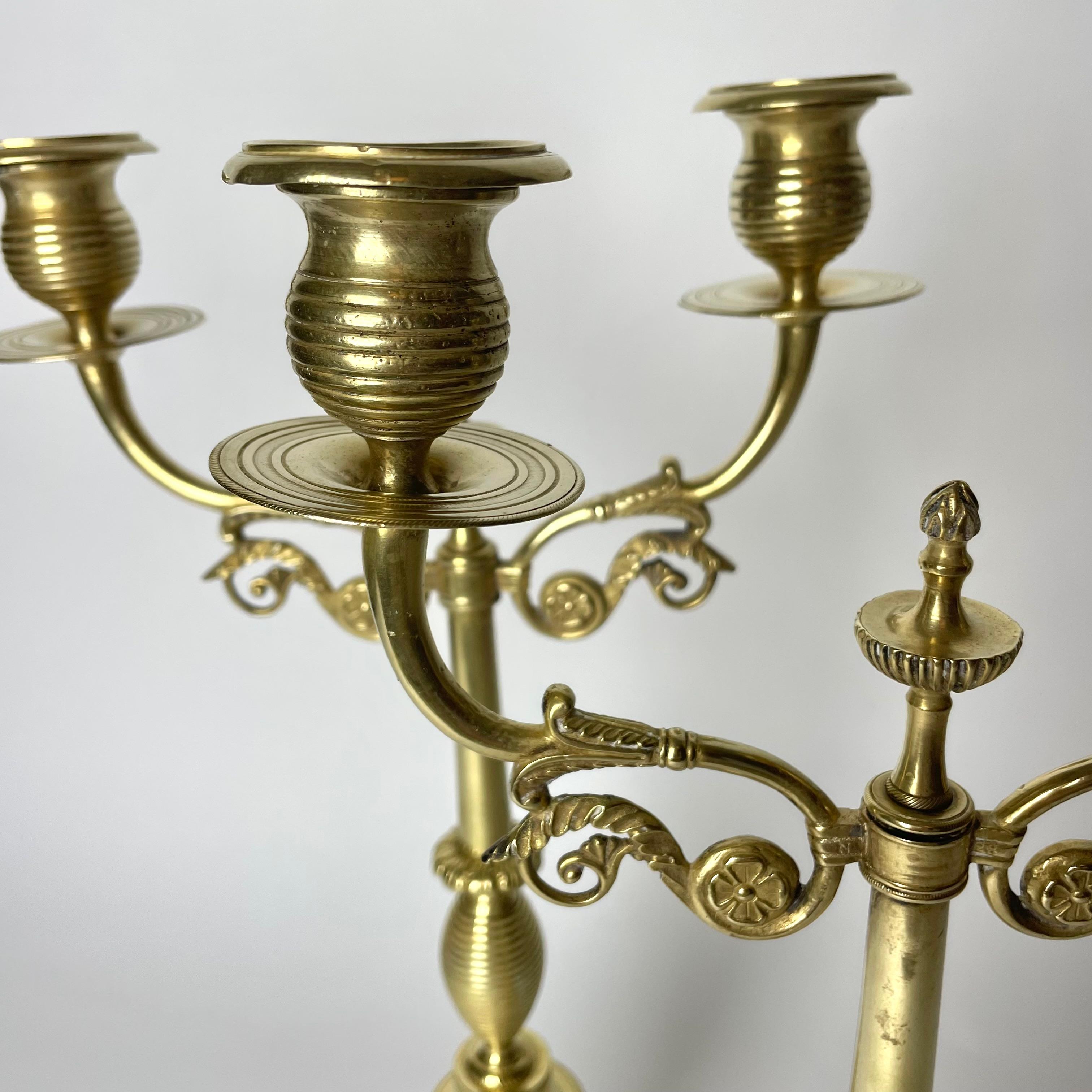 Pair of beautiful Candelabras in brass. Karl Johan, Swedish Empire circa 1820s For Sale 1