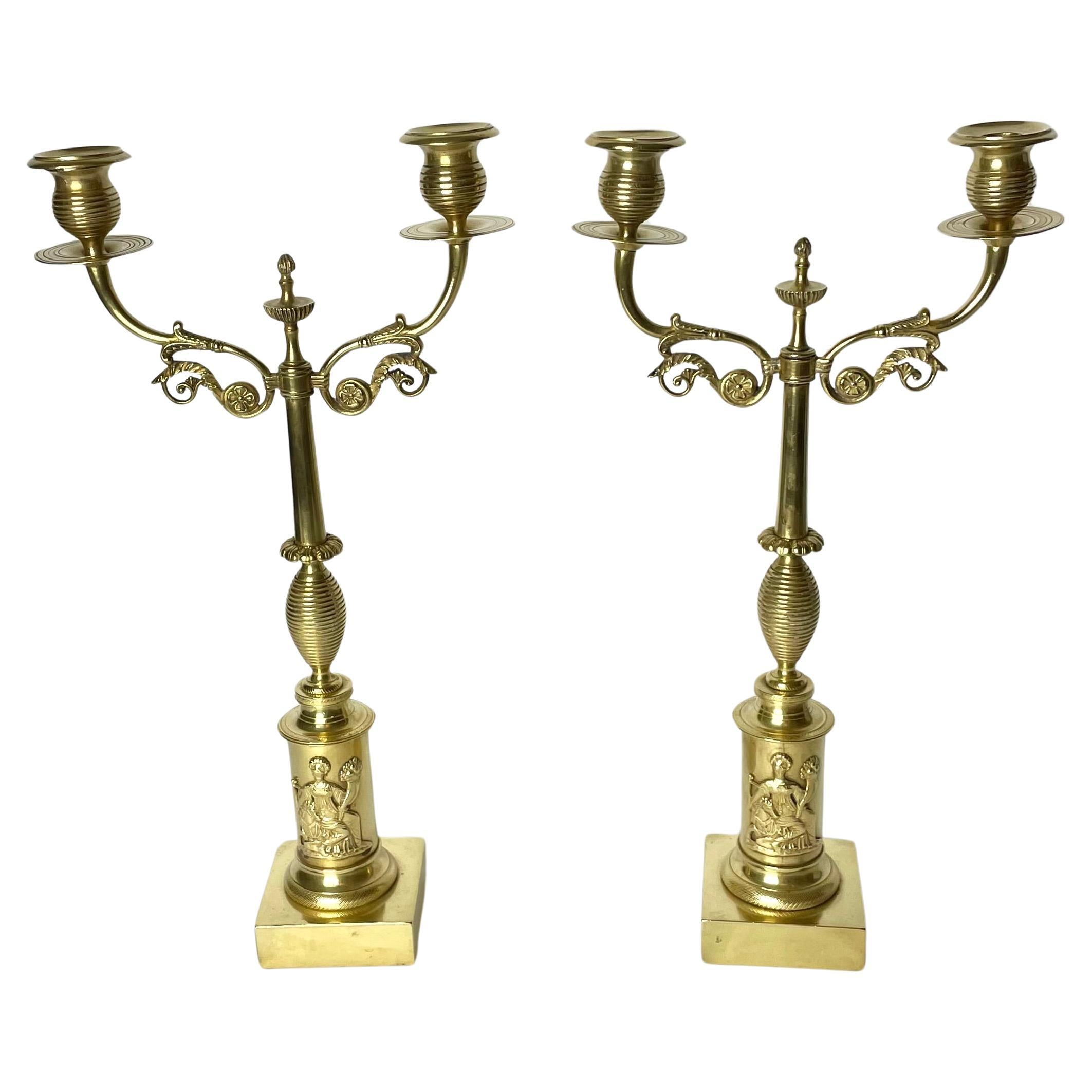 Pair of beautiful Candelabras in brass. Karl Johan, Swedish Empire circa 1820s