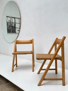 Pair of Beautiful Carved Ashwood & Woven Seagrass Seats 1970's Italy Switzerland