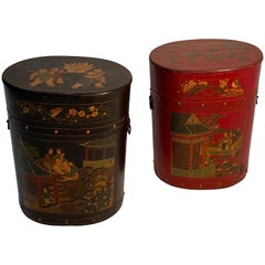 Pair of Beautiful Chinese Painted End Table Nightstands with Storage