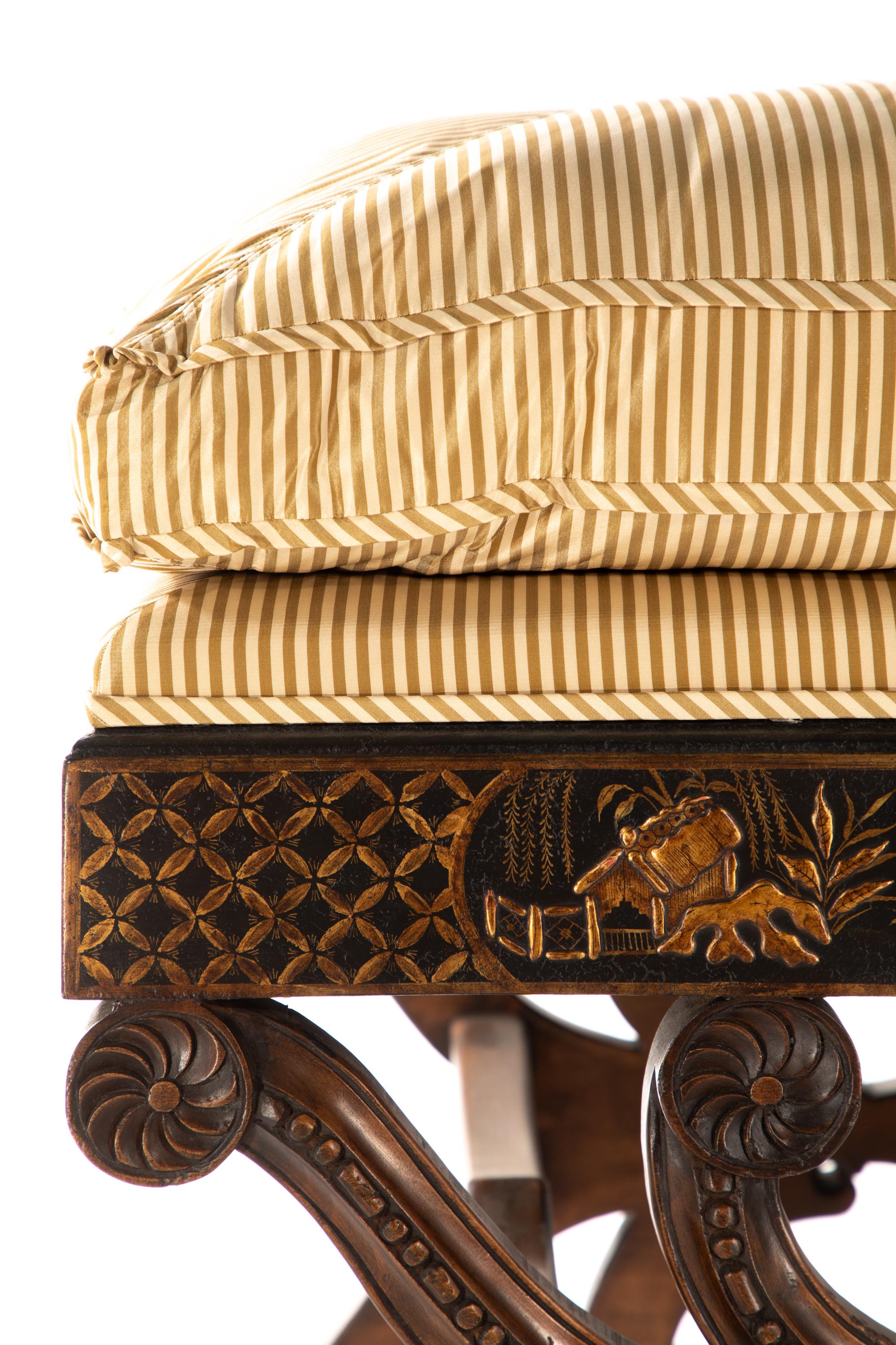 Fabric Pair of Beautiful Chinoiserie Stools For Sale