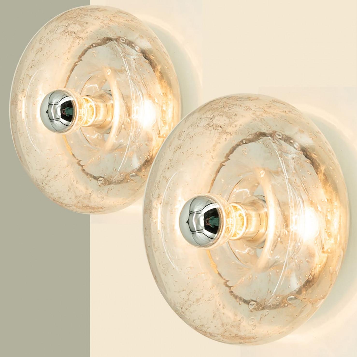 Space Age Pair of Beautiful Chrome Glass Flush Mount by Doria Leuchten, Germany 1970 For Sale