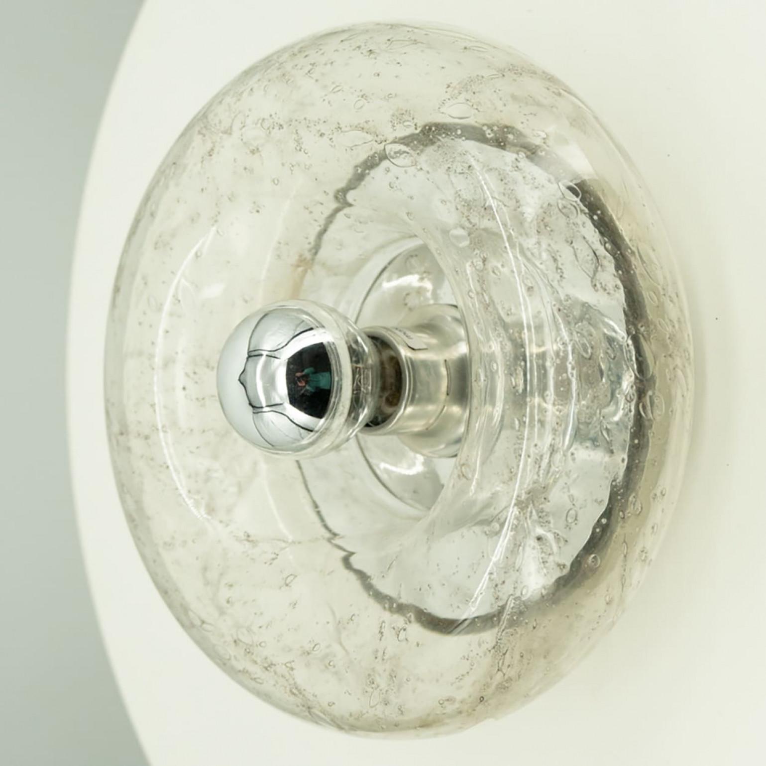 Late 20th Century Pair of Beautiful Chrome Glass Flush Mount by Doria Leuchten, Germany 1970 For Sale