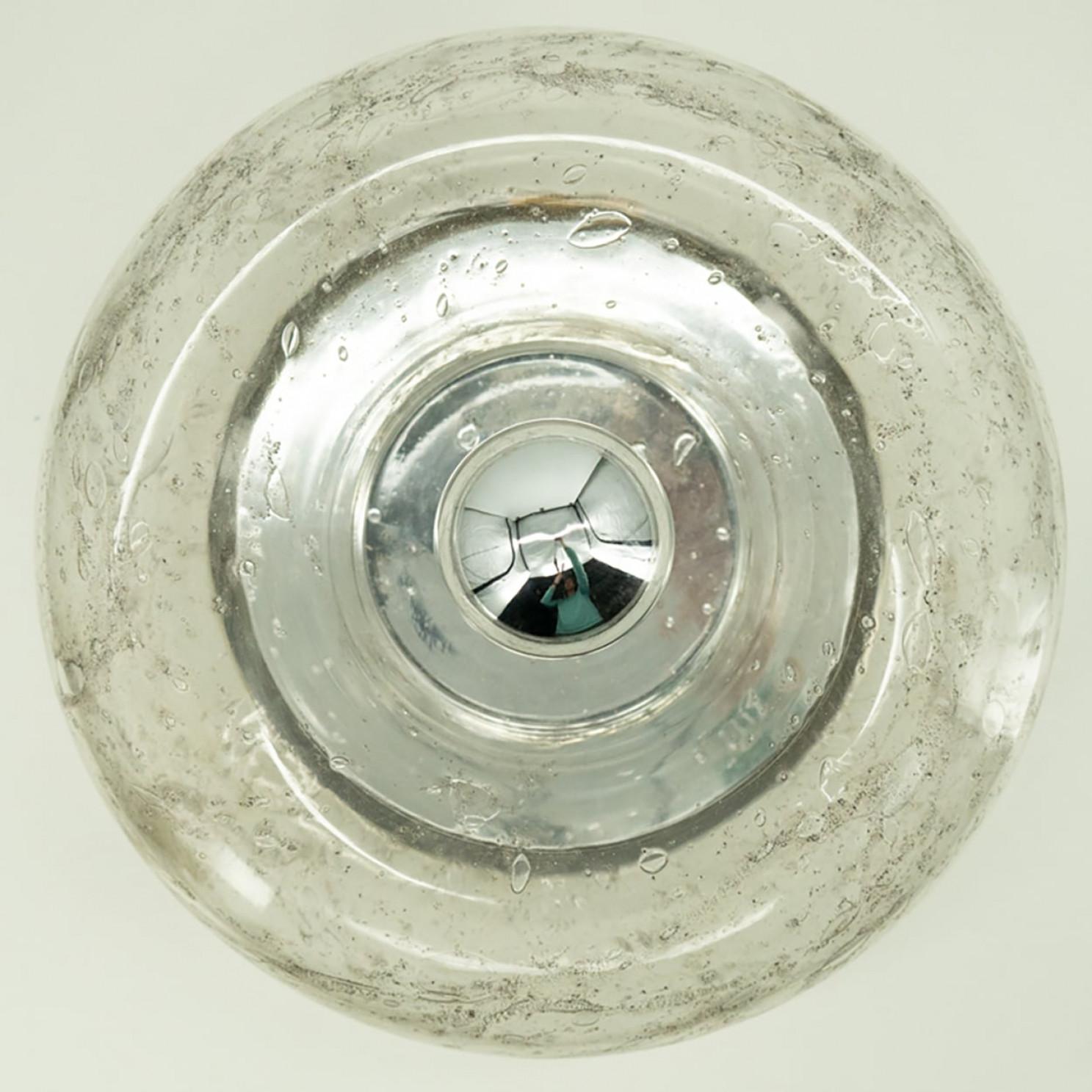 Pair of Beautiful Chrome Glass Flush Mount by Doria Leuchten, Germany 1970 For Sale 1