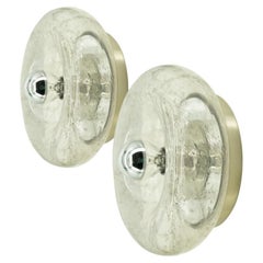 Pair of Beautiful Chrome Glass Flush Mount by Doria Leuchten, Germany 1970