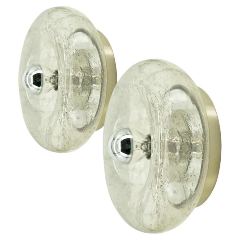 Pair of Beautiful Chrome Glass Flush Mount by Doria Leuchten, Germany 1970 For Sale