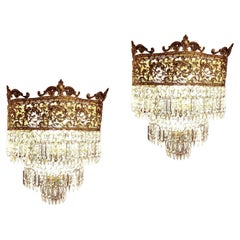 Pair of Beautiful Clear Crystal French Chandelier