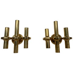 Pair of Beautiful Design Brass Wall Lamps / Scones, Italy, 1960s
