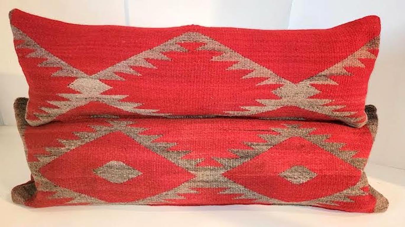 American Pair of Beautiful Early 19th C Navajo Indian Weaving Pillows For Sale