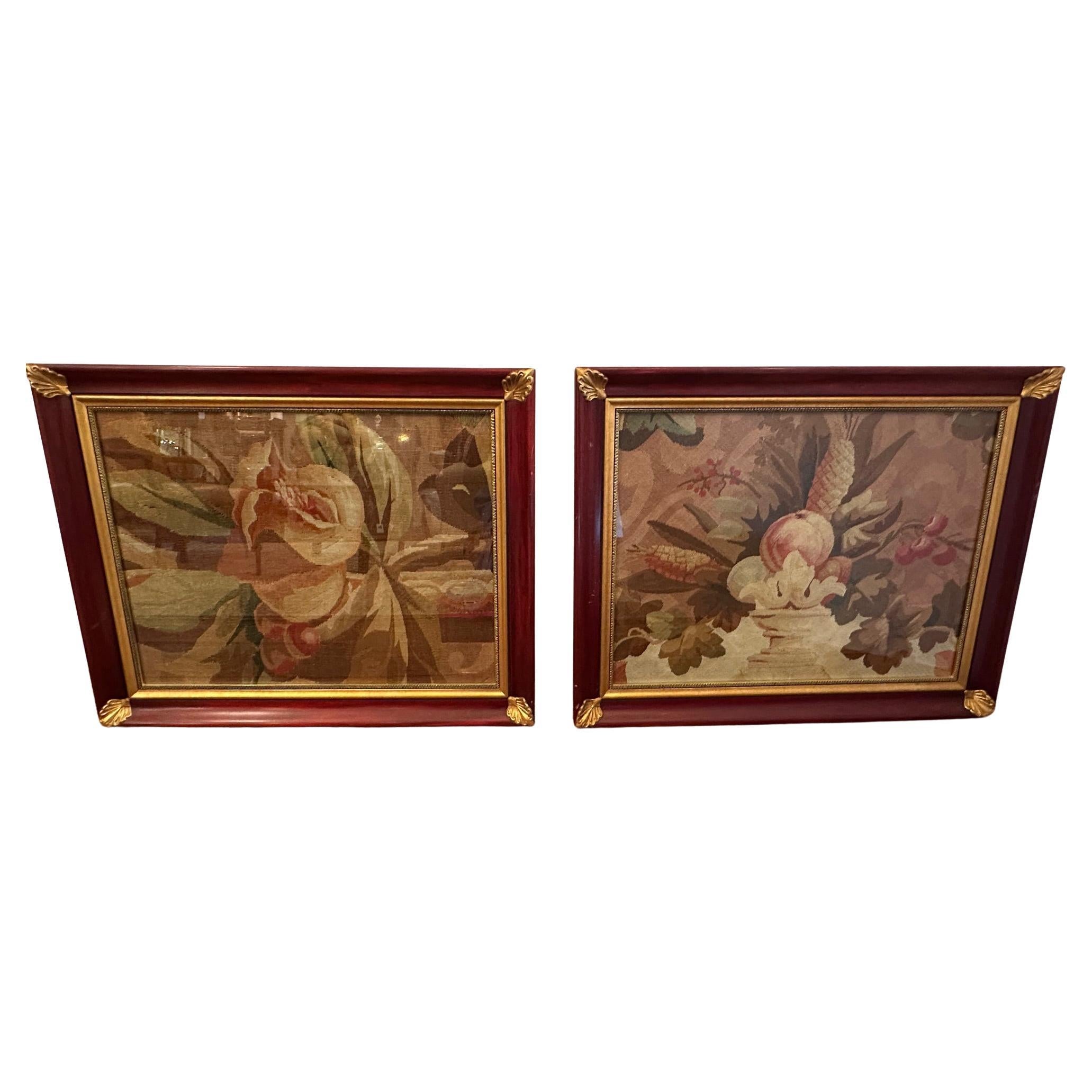 Pair of Beautiful Framed Antique Tapestries For Sale