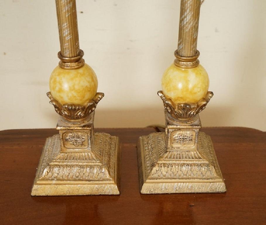 20th Century Pair of Beautiful French Style Lamps with Marble Look Ball on the Bottom For Sale