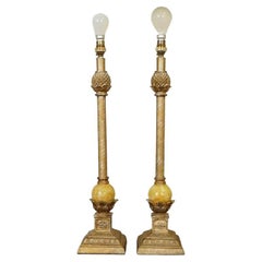 Pair of Beautiful French Style Lamps with Marble Look Ball on the Bottom